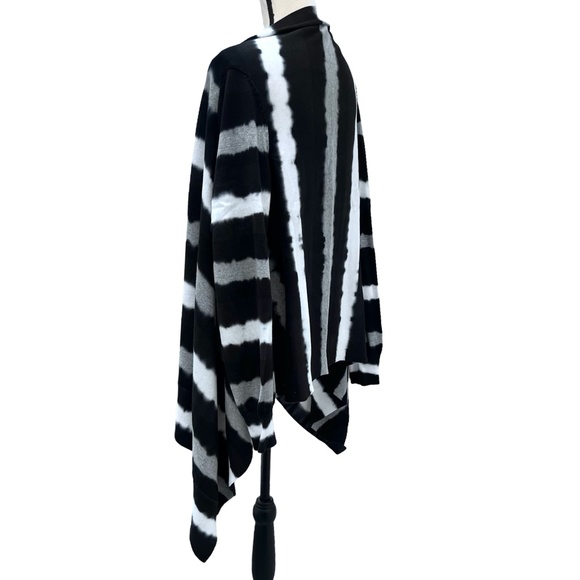 MICHAEL MICHAEL KORS BLACK, WHITE & GRAY STRIPED OPEN FRONT KNIT CARDIGAN - Picture 6 of 12